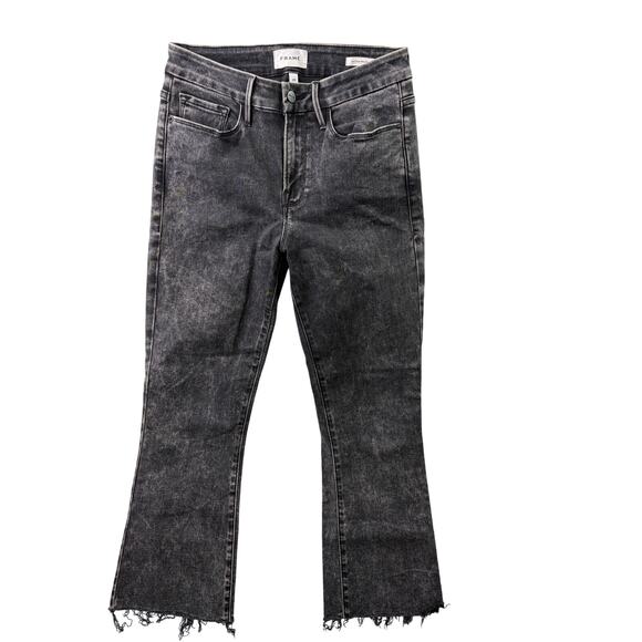 FRAME Le Crop Mini Boot Jeans – Faded Black – Frayed Hem – Size 29 - Picture 1 of 6